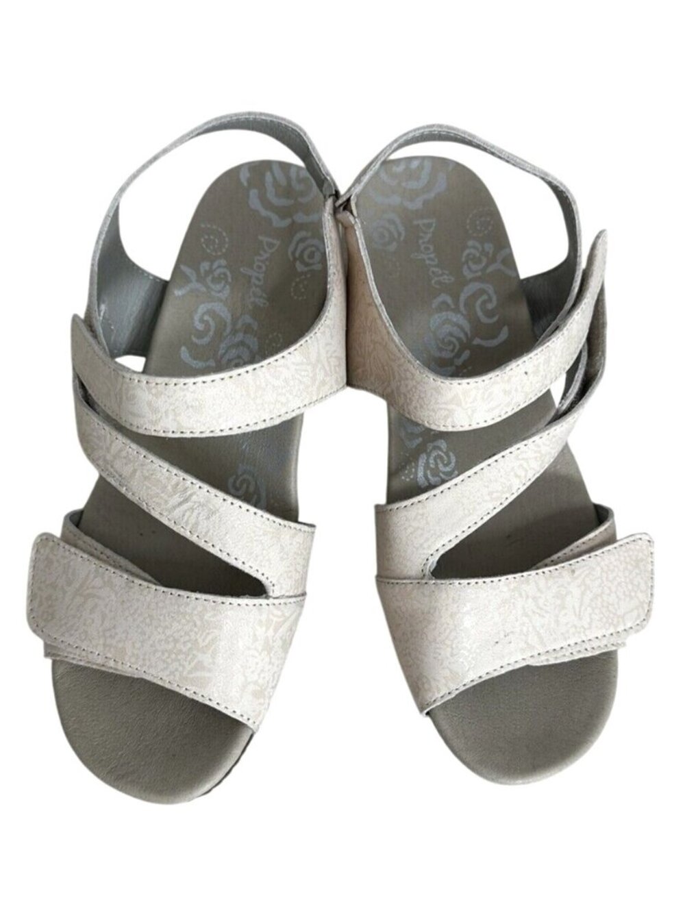 Propét Womens Beige Cork Wedge Sandals W/Adjustable Straps & Leather Upper 7.5M